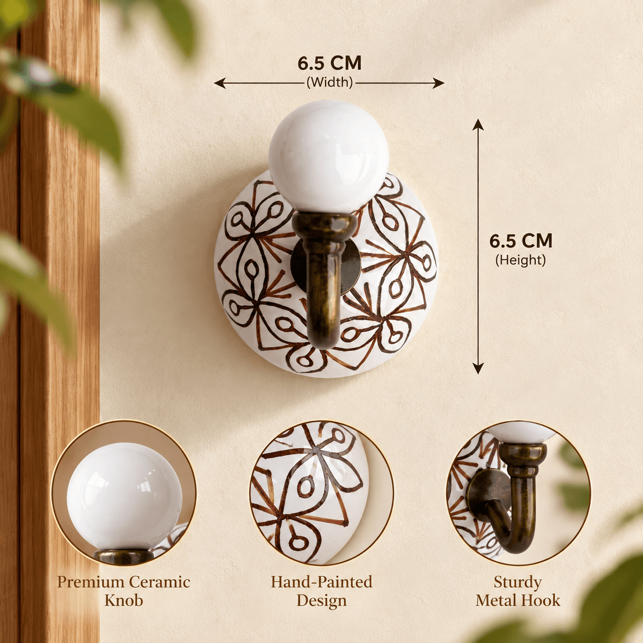 Aesthetic Modern Design Ceramic Nickel Wall Hook - Pack Of 4
