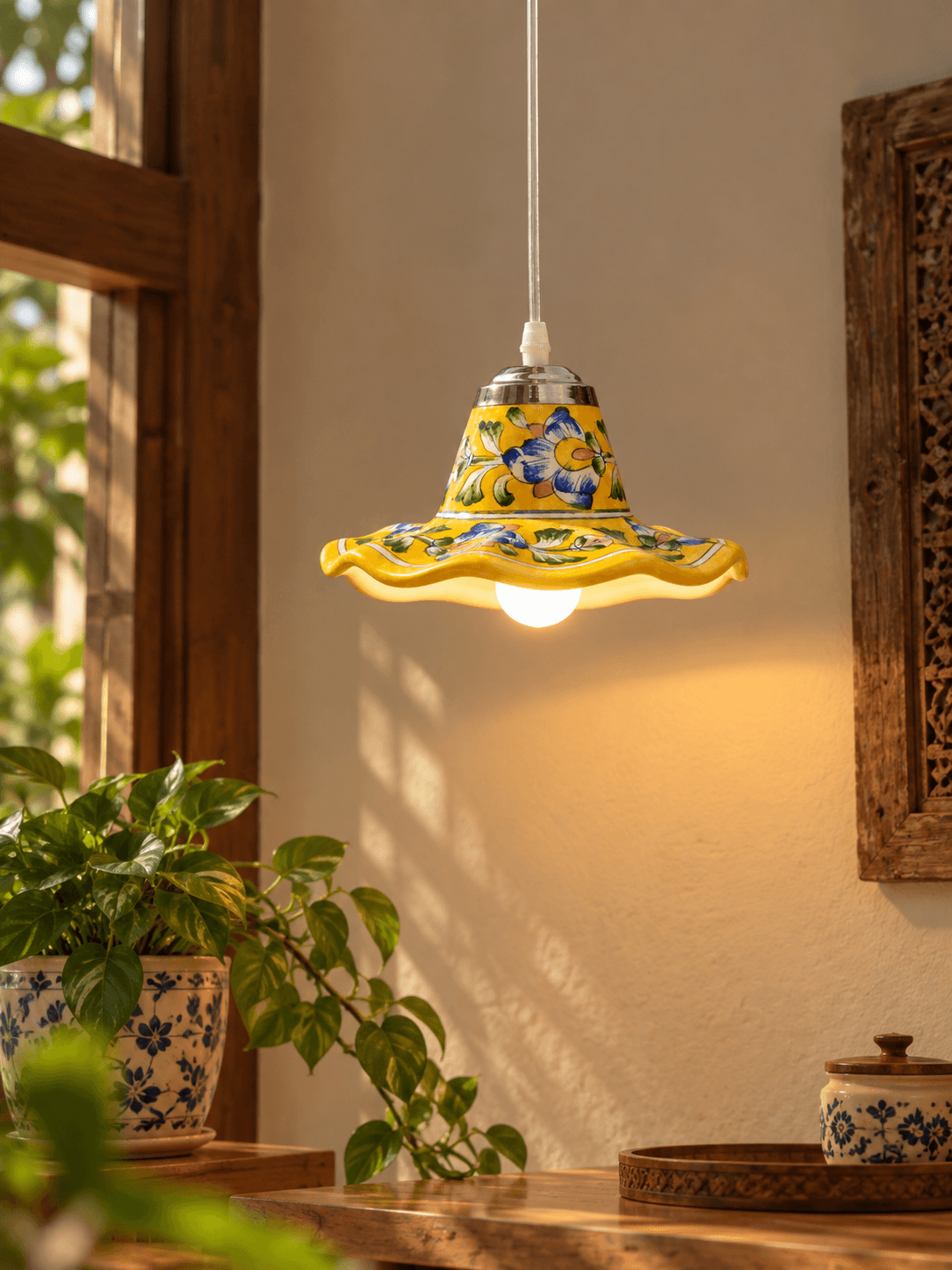 Blue Pottery Hand Design Hanging Lamp