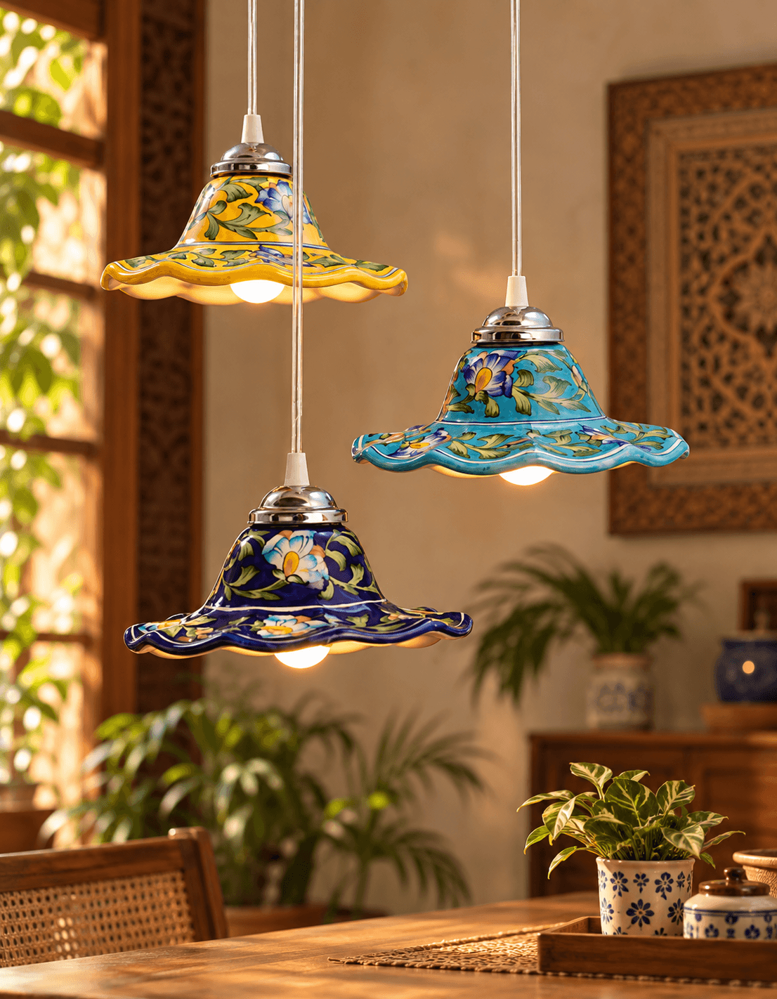 Blue Pottery Hand Design Hanging Lamp