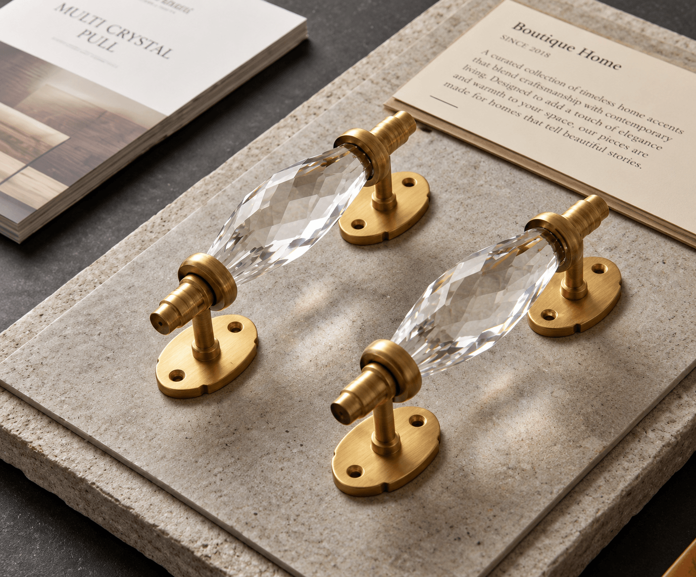 Vintage Brass & Glass Designer Door Handle – Antique Style - Set Of 2