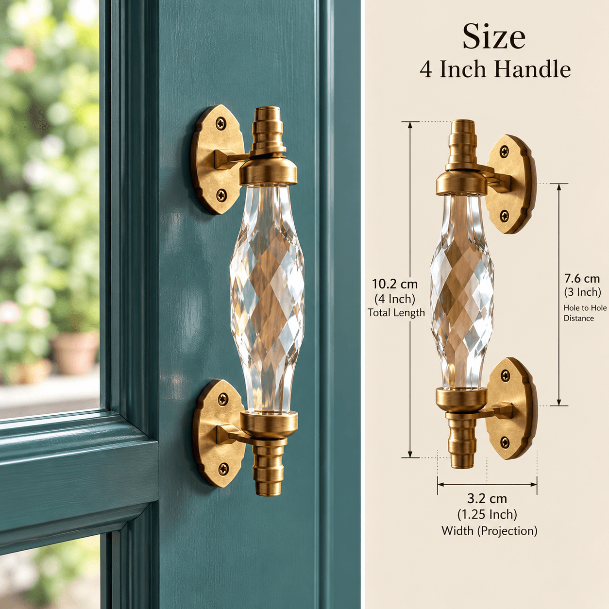 Vintage Brass & Glass Designer Door Handle – Antique Style - Set Of 2